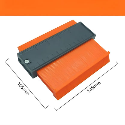 Sablon Masurare Contur, Klevo, Cu Rigla Integrata, pentru Copiere Unghiuri si Forme Neregulate, Plastic Rezistent, 14.6 x 10.5 cm, Portocaliu/Negru
