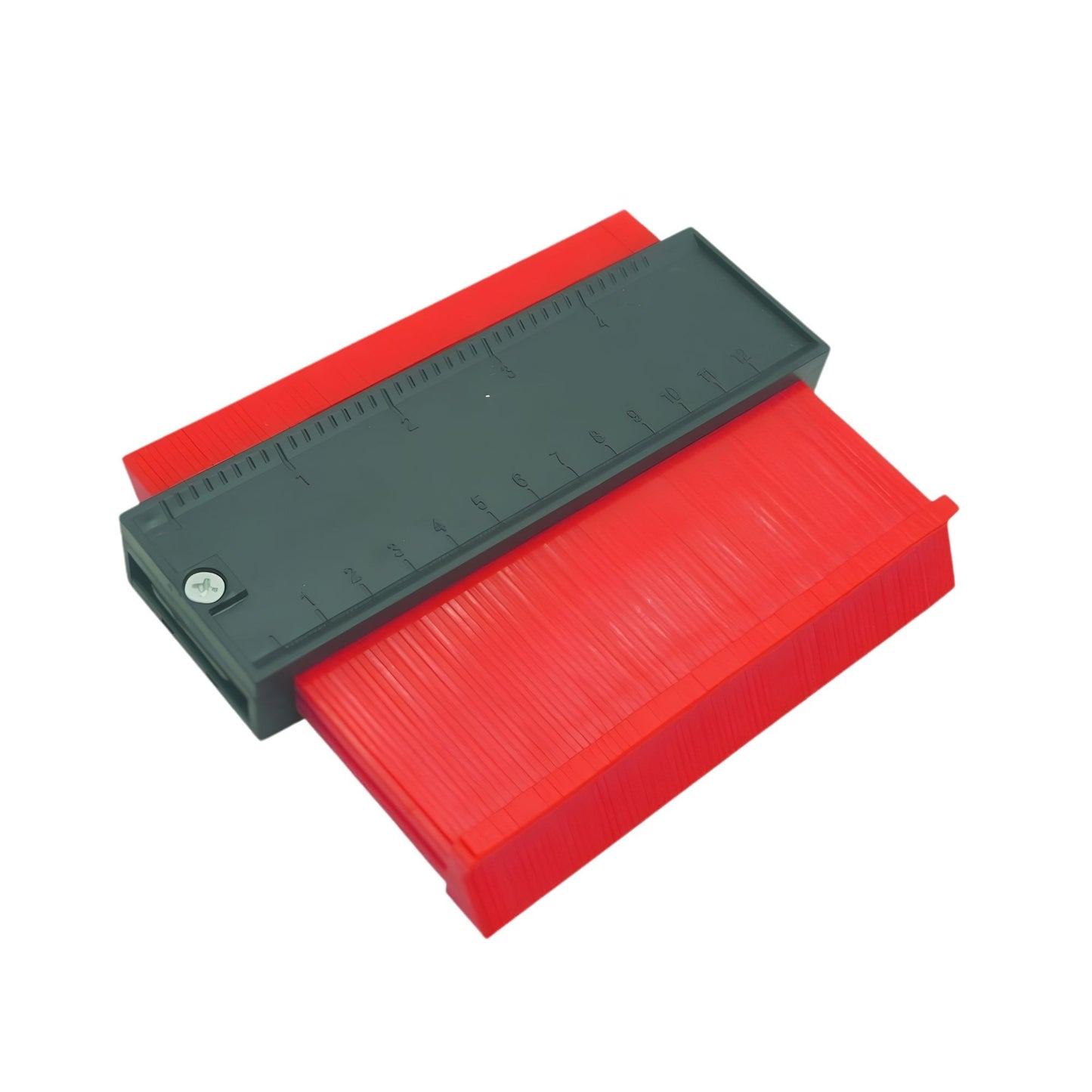 Sablon Masurare Contur, Klevo, Cu Rigla Integrata, pentru Copiere Unghiuri si Forme Neregulate, Plastic Rezistent, 14.6 x 10.5 cm, Rosu/Negru