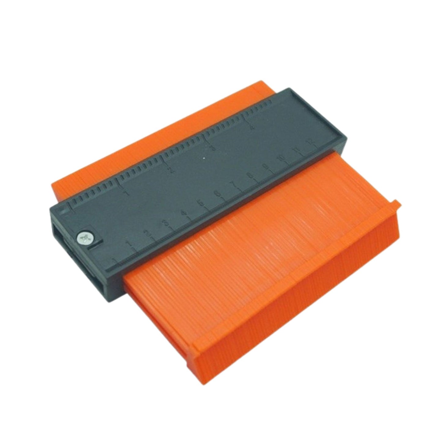 Sablon Masurare Contur, Klevo, Cu Rigla Integrata, pentru Copiere Unghiuri si Forme Neregulate, Plastic Rezistent, 14.6 x 10.5 cm, Portocaliu/Negru