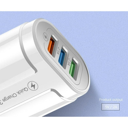 Incarcator Rapid QC3.0, Klevo, 3 Porturi USB, 2.1A, 18W, din ABS, Protectie Supraincalzire, Gama Macarons, Alb