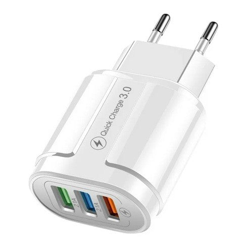 Incarcator Rapid QC3.0, Klevo, 3 Porturi USB, 2.1A, 18W, din ABS, Protectie Supraincalzire, Gama Macarons, Alb