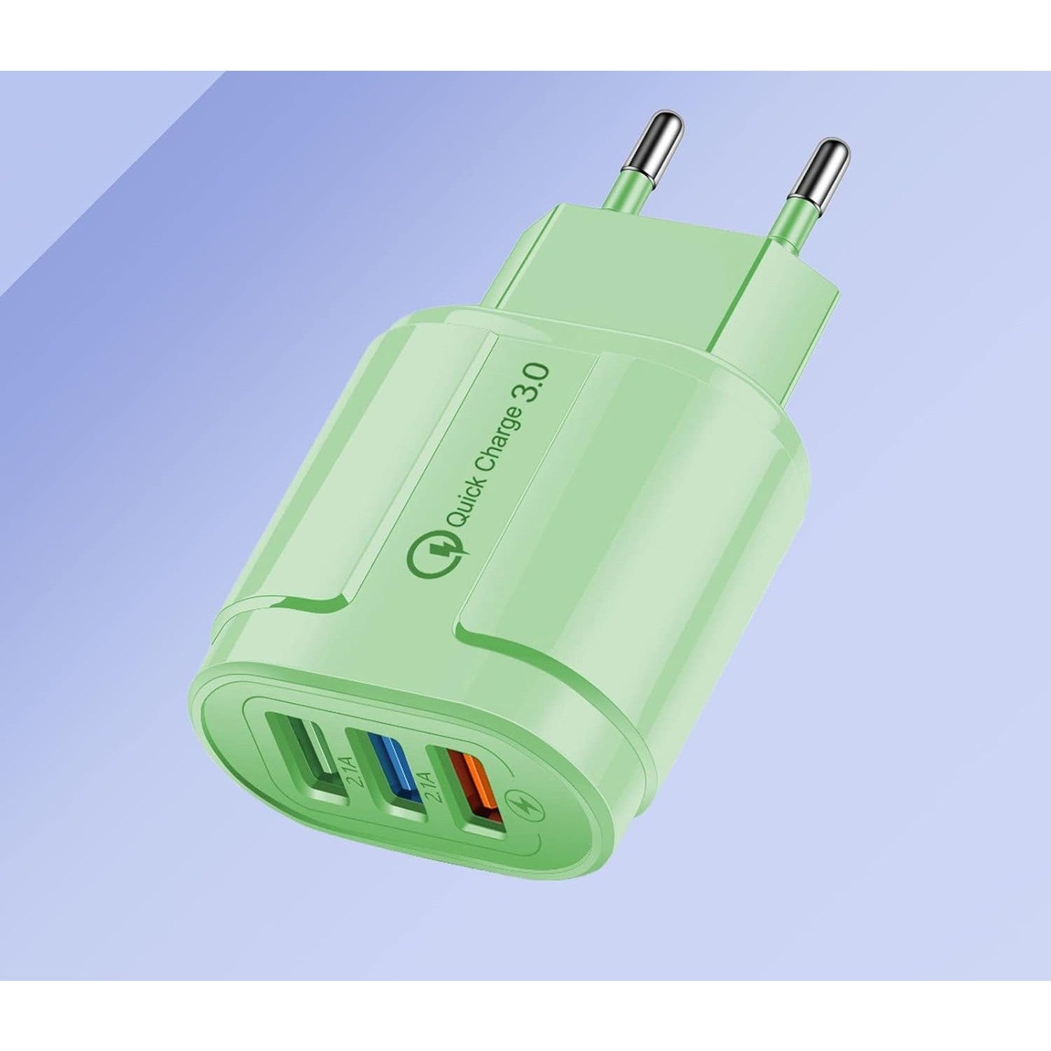 Incarcator Rapid QC3.0, Klevo, 3 Porturi USB, 2.1A, 18W, din ABS, Protectie Supraincalzire, Gama Macarons, Verde