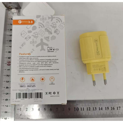 Incarcator Rapid QC3.0, Klevo, 3 Porturi USB, 2.1A, 18W, din ABS, Protectie Supraincalzire, Gama Macarons, Galben