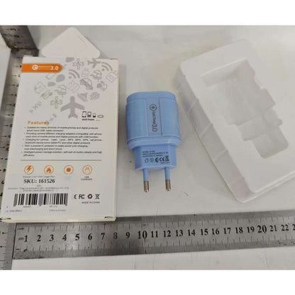 Incarcator Rapid QC3.0, Klevo, 3 Porturi USB, 2.1A, 18W, din ABS, Protectie Supraincalzire, Gama Macarons, Albastru