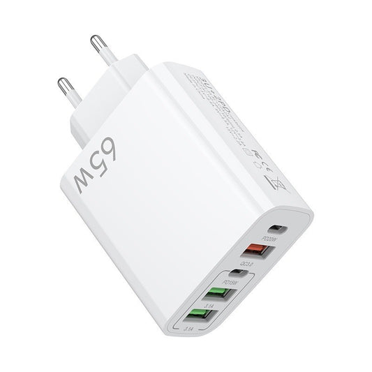 Incarcator Retea, Klevo, 5 Porturi, 65W Fast Charge, 3 x USB, 2 x Type-C, Universal Compatibil iPhone, Huawei, Samsung, Xiaomi, Alb