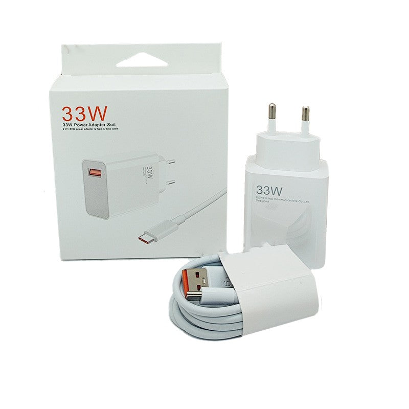 Incarcator Retea Super Charge pentru Telefon, Klevo, 33W Standard UE, Port USB-B cu Cablu TYPE-C de 1m Inclus, Alb