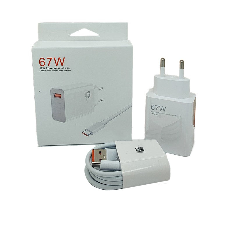 Incarcator Retea Super Charge pentru Telefon, Klevo, 67W Standard UE, Port USB-B cu Cablu TYPE-C de 1m Inclus, Alb