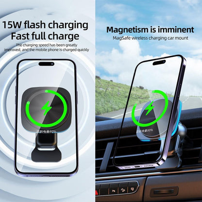 Incarcator Wireless Auto pentru Telefon, Klevo, Statie de Incarcare Magnetica Auto pentru Masina, 15W, 7 x 7 x 6.3 cm, Compatibil cu iOS/Android, Negru