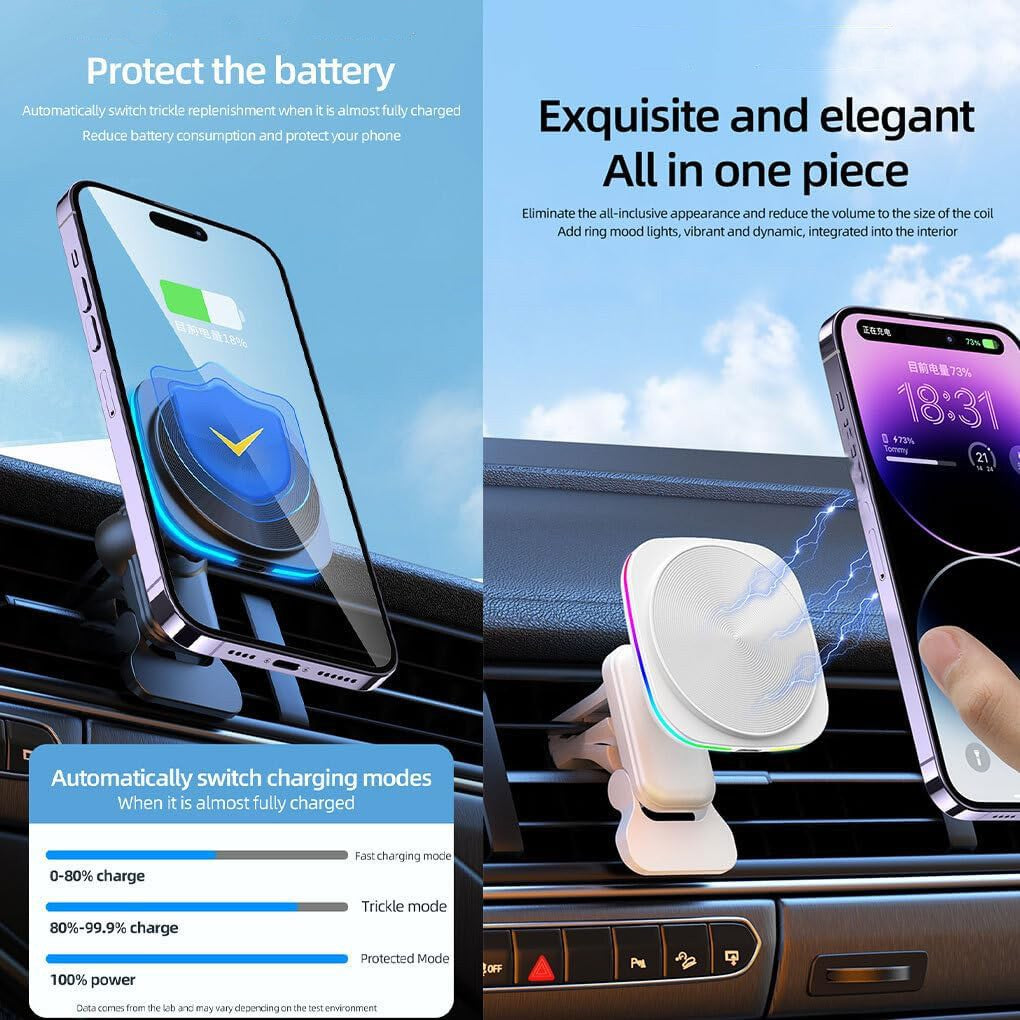 Incarcator Wireless Auto pentru Telefon, Klevo, Statie de Incarcare Magnetica Auto pentru Masina, 15W, 7 x 7 x 6.3 cm, Compatibil cu iOS/Android, Alb