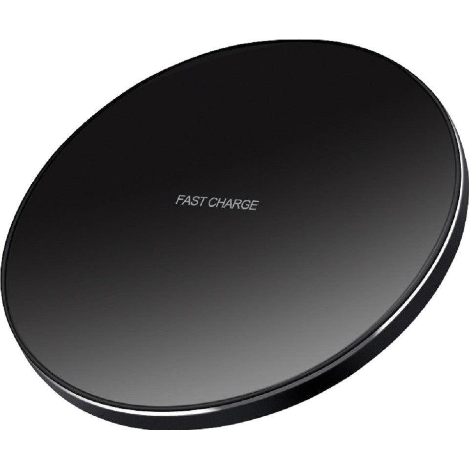 Incarcator Wireless Klevo, Fast Charge, 15W, Ultra Slim, compatibil cu iPhone, cablu inclus, Rotund, Negru