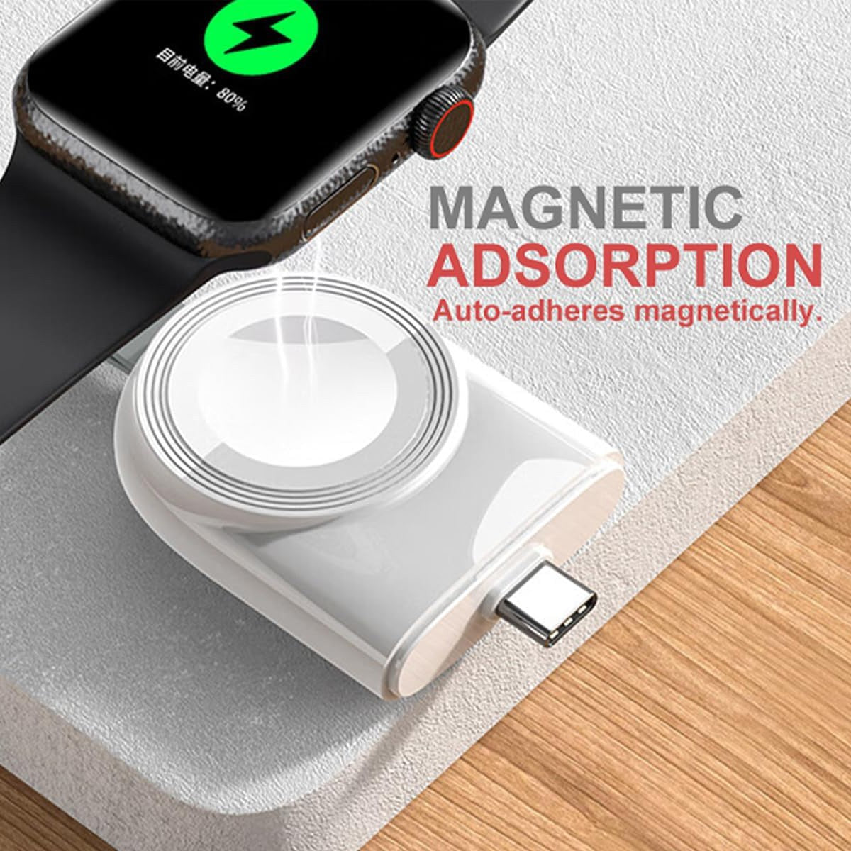 Incarcator Wireless pentru Smart Watch, Klevo, Compatibil cu Apple iWatch 1/9, Magnetic, Interfata TYPE-C, Fara Cablu direct in Statie sau Calculator, Alb