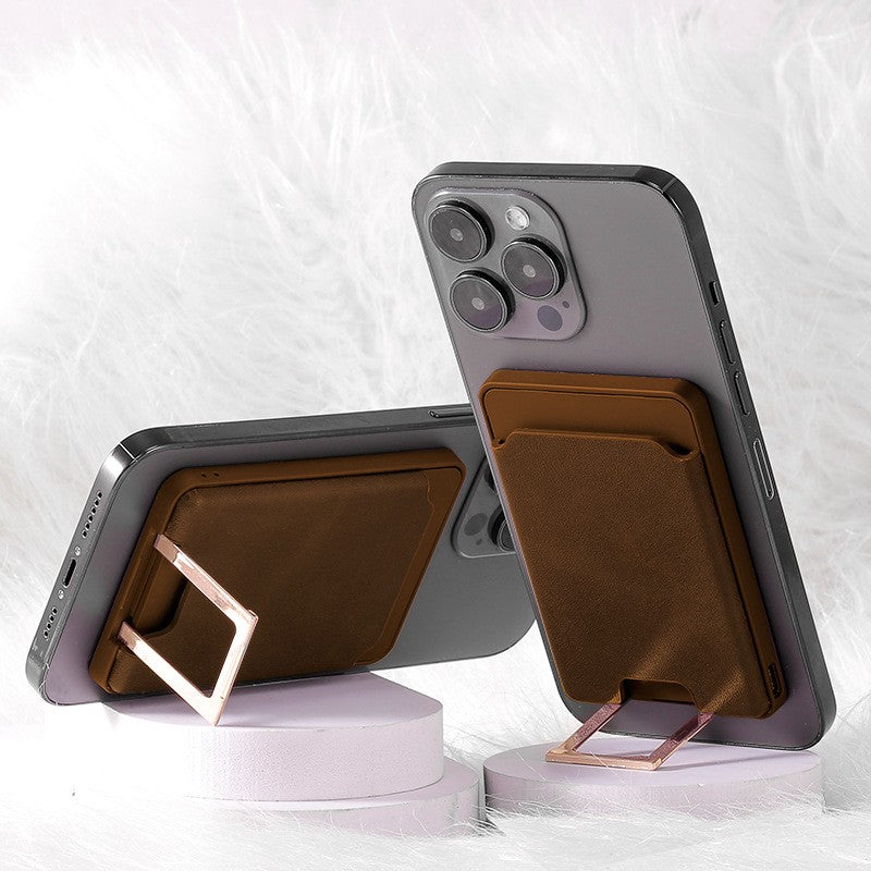 Accesoriu pentru telefon 3 in 1 Klevo, incarcator Wirelles Magsafe, portofel si suport, maro