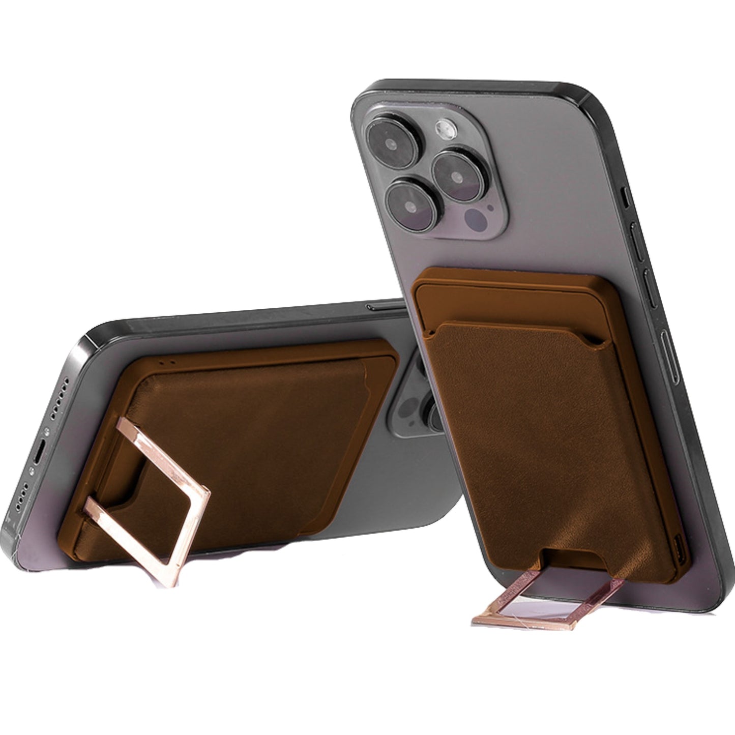 Accesoriu pentru telefon 3 in 1 Klevo, incarcator Wirelles Magsafe, portofel si suport, maro