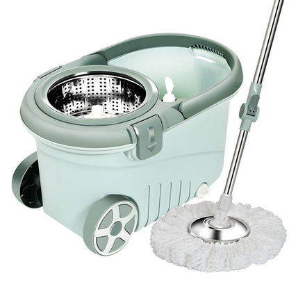 Set mop rotativ cu galeata Klevo, material plastic si microfibra, o rezerva inclusa, rezistent, cu dop scurgere, vas detasabil, orificiu pentru solutie, pentru interior, capacitate 8 l, verde