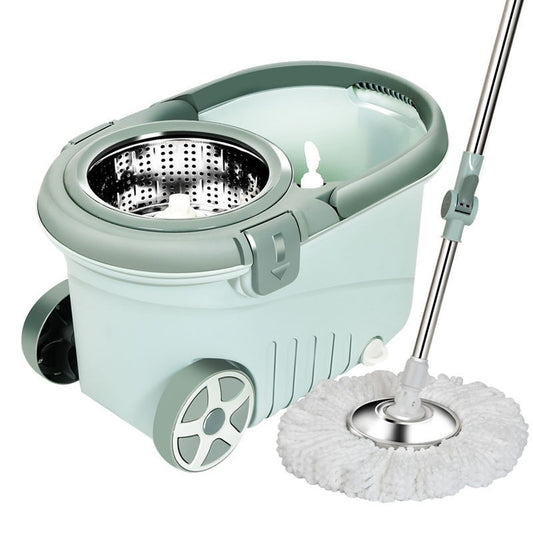 Set mop rotativ cu galeata Klevo, material plastic si microfibra, o rezerva inclusa, rezistent, cu dop scurgere, vas detasabil, orificiu pentru solutie, pentru interior, capacitate 8 l, verde