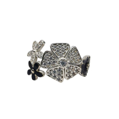 Inel pentru Dama Argint 925, Jolie, Model Trifoi cu Email Negru, 4.9 g, Marimea 60, Argintiu/Negru