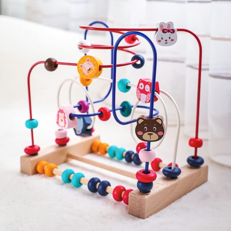 Jucarie din Lemn Montessori, Klevo, Labirint Motricitate cu Abac si Animalute, Rollercoaster pentru Copii, Educativ, Dezvoltarea Abilitatilor Motorii, Numaratoare, 22.5x22.5x15 cm, Multicolor