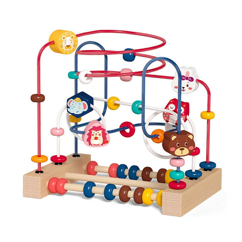 Jucarie din Lemn Montessori, Klevo, Labirint Motricitate cu Abac si Animalute, Rollercoaster pentru Copii, Educativ, Dezvoltarea Abilitatilor Motorii, Numaratoare, 22.5x22.5x15 cm, Multicolor
