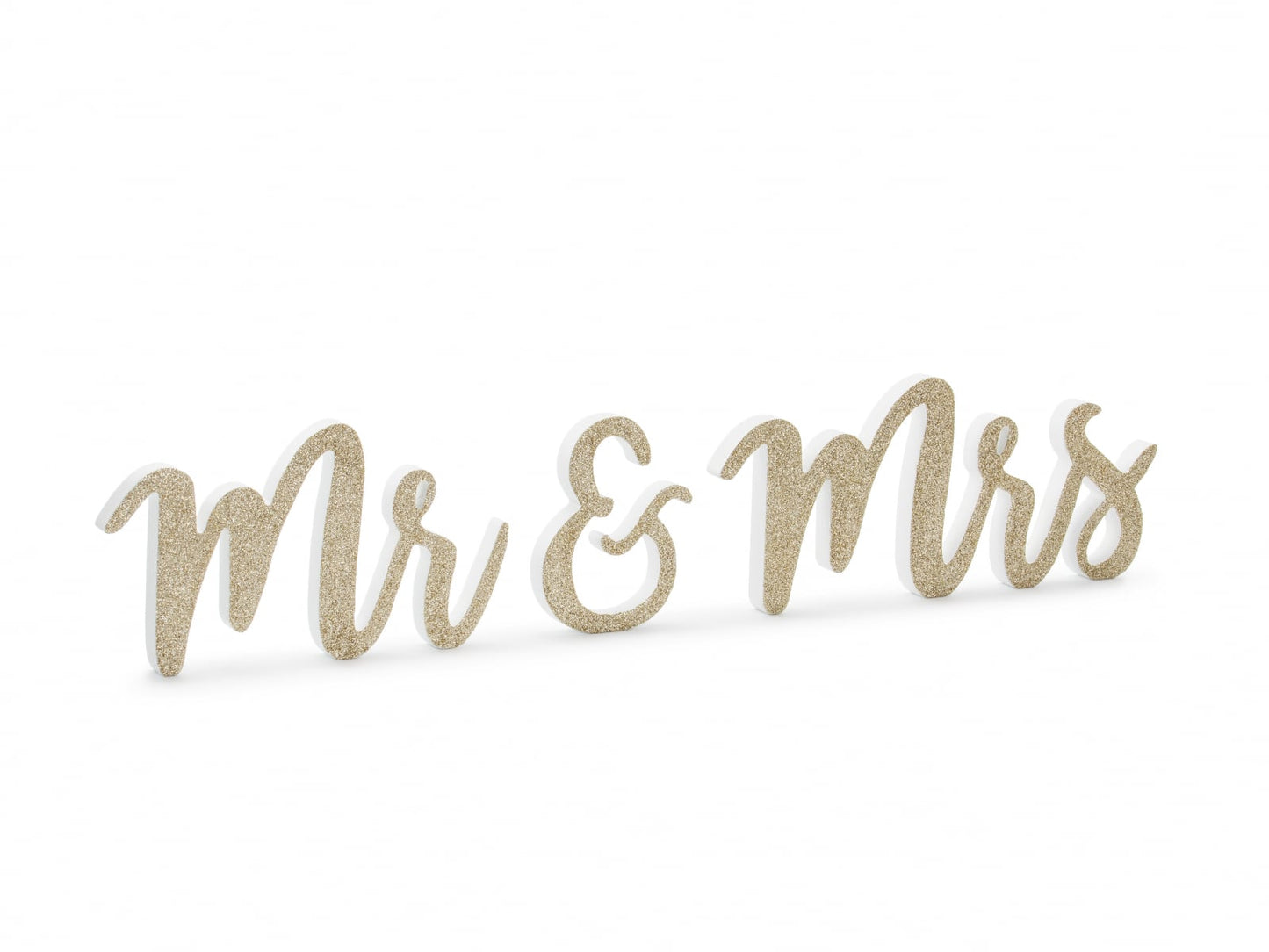 Inscripție lemn "Mr și Mrs", aurie, 50x10cm