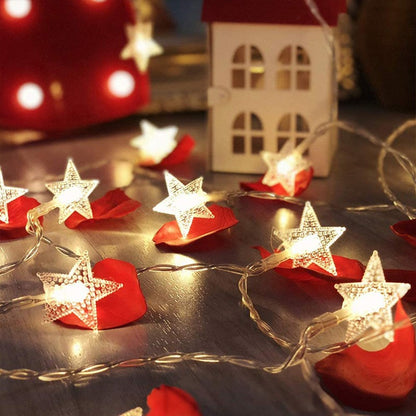 Instalatie Craciun, 1.5 metri, 10 LED-uri cu Ornament tip Stea, Alb Cald, USB lung, fir cupru, liniar, interior/exterior, Klevo