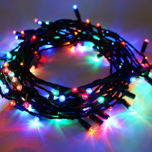 Instalatie Craciun, 10 m, 100 Led-uri ,Liniara, Multicolor, 8 jocuri de lumini, Transformator cu telecomanda, Interconectabila, Prelungitor 5 m inclus, Fir Verde, Klevo
