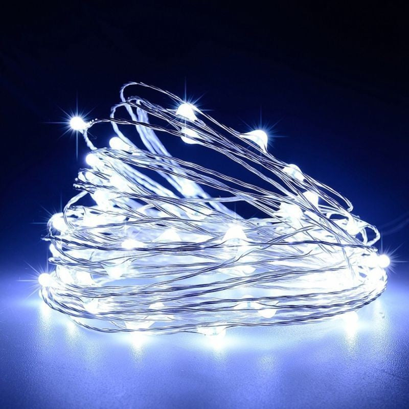Instalatie Craciun, 10 metri, 100 LED-uri, USB, Telecomanda cu 8 functii, alb rece, Klevo