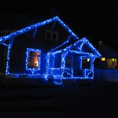 Instalatie Craciun, 100 m, 1000 Led-uri ,Liniara, Albastru, 8 jocuri de lumini, Transformator cu telecomanda, Interconectabila, Prelungitor 5 m inclus, Fir Verde, Klevo