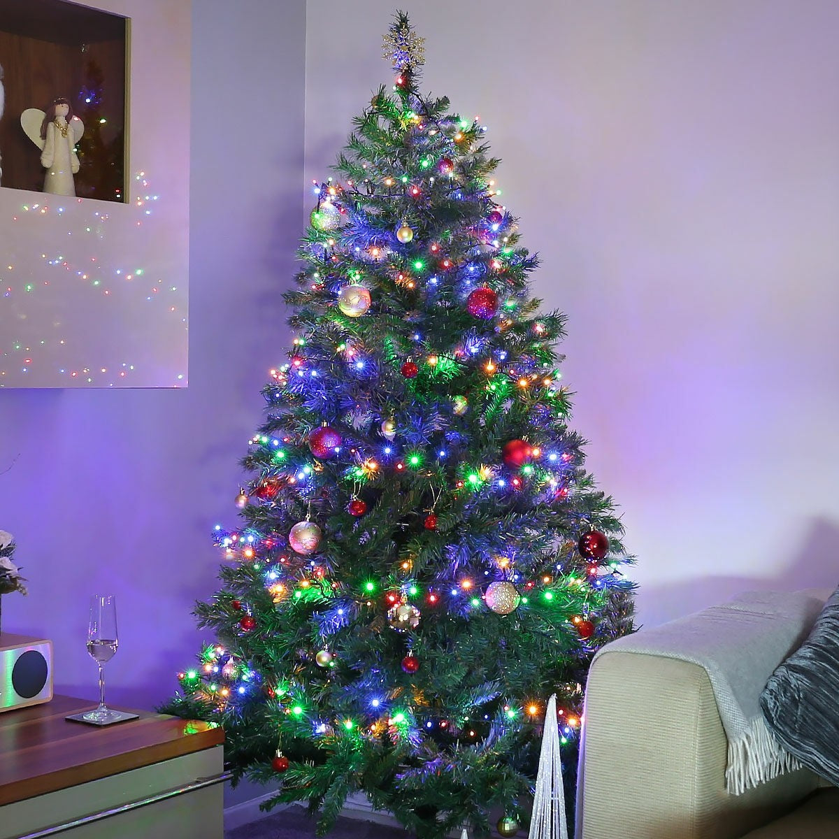 Instalatie Craciun, 100 m, 1000 Led-uri ,Liniara, Rosu/Albastru/Rosu/Verde, Flash, Transformator, Interconectabila, Prelungitor 5 m inclus, Fir Verde, Klevo