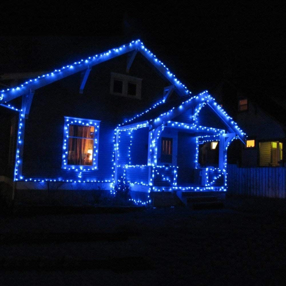 Instalatie Craciun, 105 m, 1050 Led-uri ,Liniara, Albastru, 8 jocuri de lumini, Transformator, Interconectabila, Prelungitor 3 m inclus, Fir Transparent, Klevo