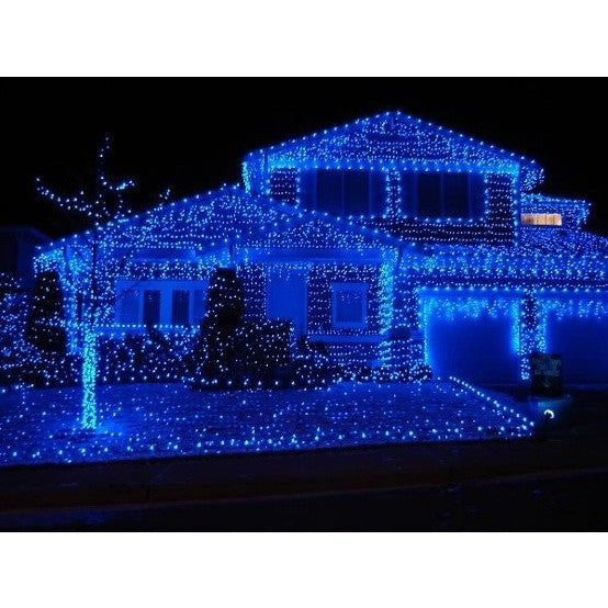 Instalatie Craciun, 15 m, 429 Led-uri ,Franjuri, Albastru, Flash, Transformator cu telecomanda, Interconectabila, Prelungitor 3 m inclus, Fir Negru, Klevo