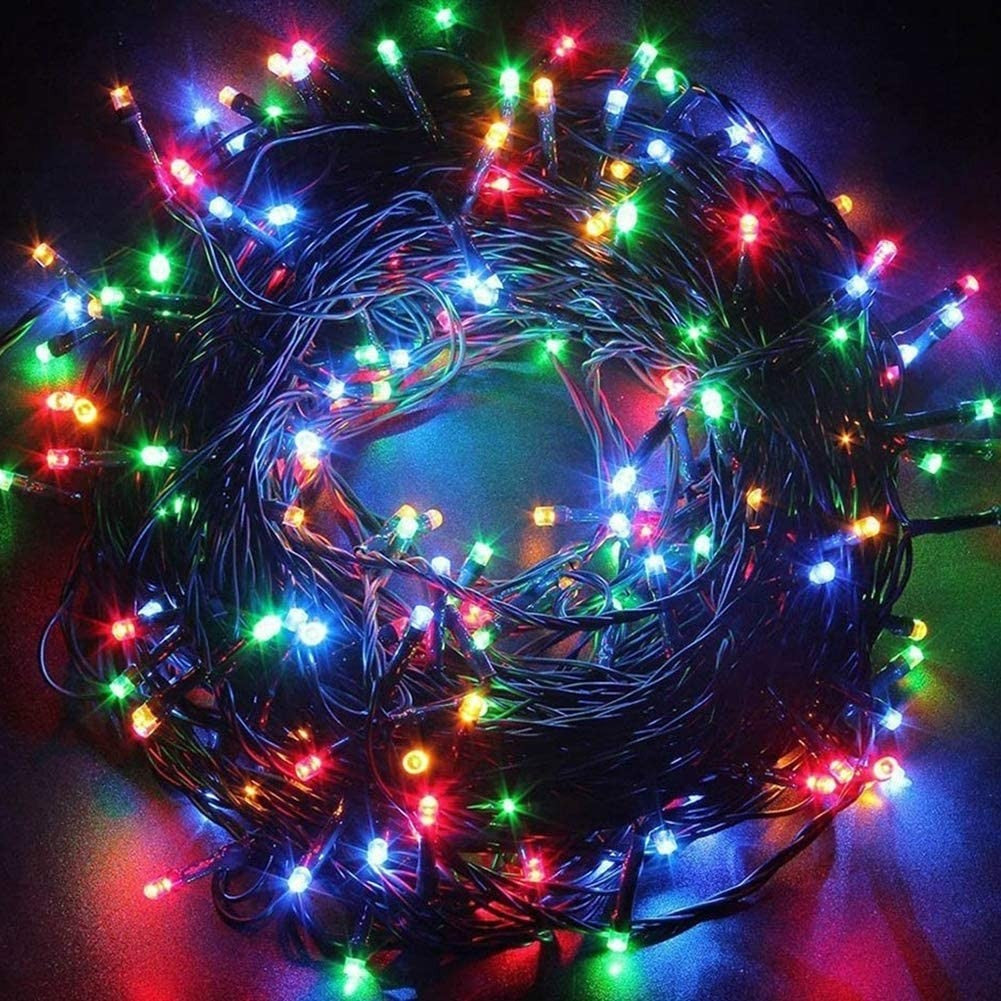 Instalatie Craciun, 20 m, 572 Led-uri ,Franjuri, Multicolor, 8 jocuri de lumini, Transformator cu telecomanda, Interconectabila, Prelungitor 3 m inclus, Fir Negru, Klevo