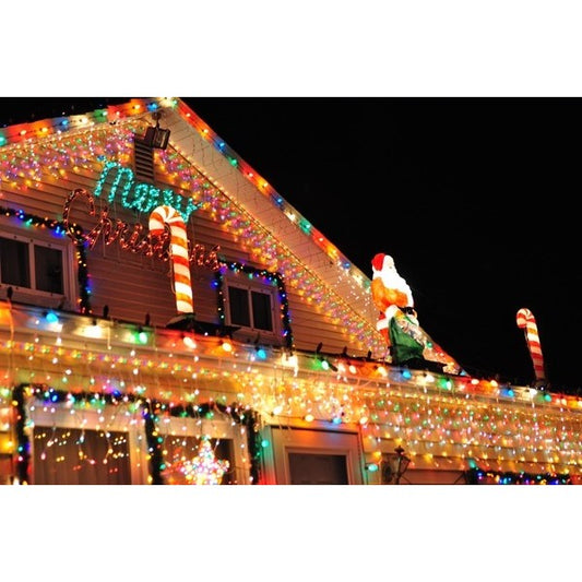 Instalatie Craciun, 20 m, 572 Led-uri ,Franjuri, Multicolor, Flash, Transformator cu telecomanda, Interconectabila, Prelungitor 5 m inclus, Fir Negru, Klevo