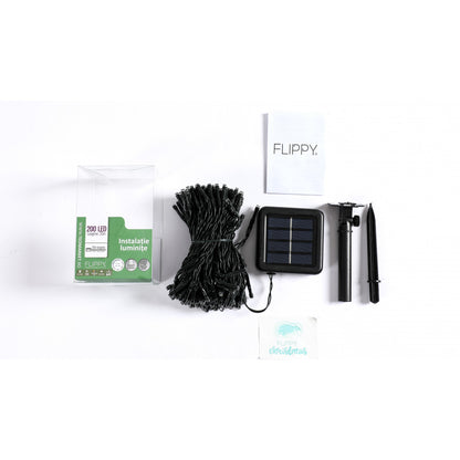 Instalatie Craciun, 20 metri, 200 de LED-uri, Alb Rece, cu energie solara, fir de cupru, liniar, interior/exterior, Klevo