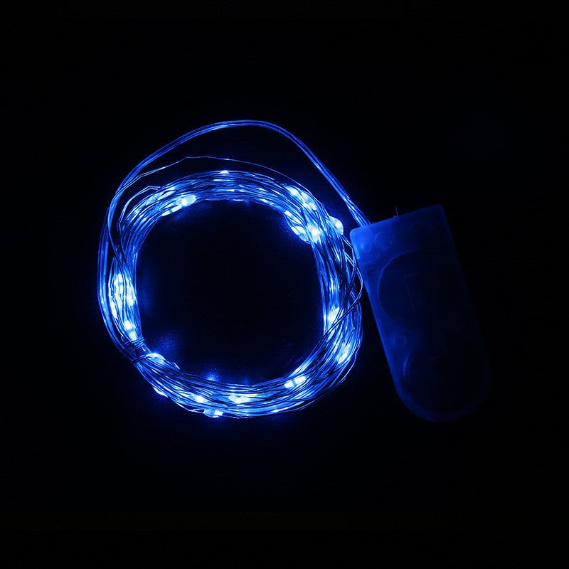 Instalatie Craciun, 3 metri, 30 LED-uri, Albastru, cu baterii, fir cupru, liniar, interior/exterior, Klevo