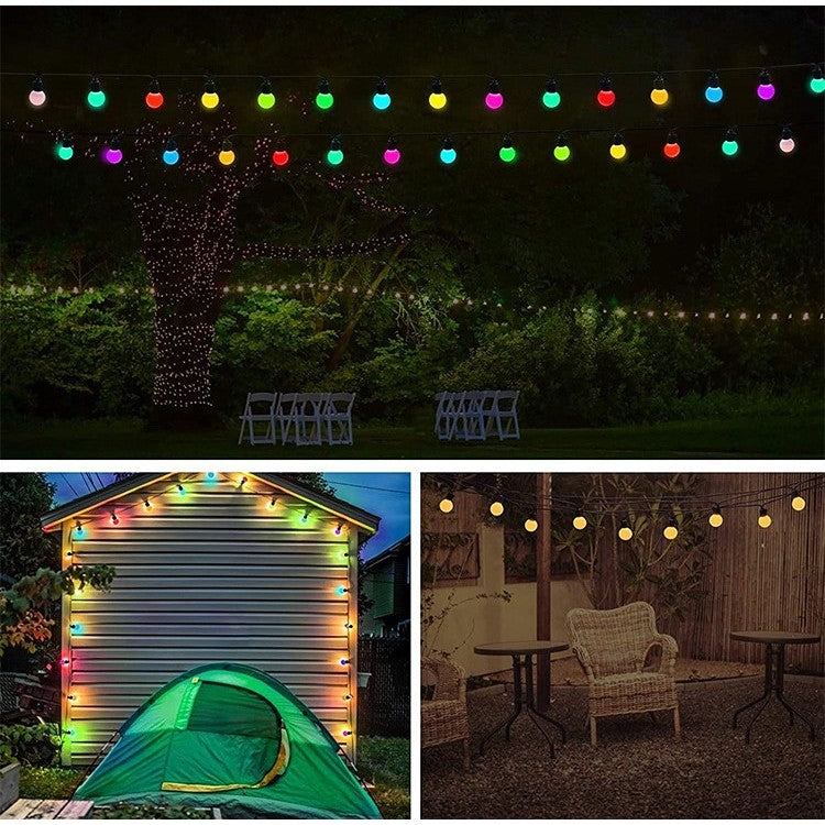Instalatie Craciun, 5 metri, 15 Becuri LED rotunde, pentru exterior cu incarcare la sursa de curent si telecomanda cu 8 functii, Klevo