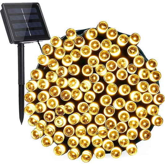 Instalatie Craciun, 32 metri, 300 de LED-uri, Alb Cald, cu energie solara, fir de cupru, liniar, interior/exterior, Klevo