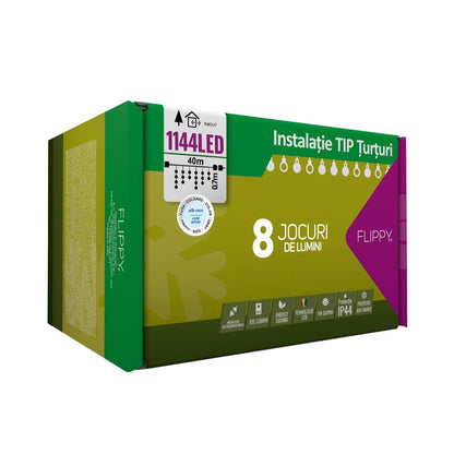 Instalatie Craciun, 40 m, 286 Led-uri ,Franjuri, Alb rece, 8 jocuri de lumini, Transformator cu telecomanda, Interconectabila, Prelungitor 5 m inclus, Fir Alb, Klevo