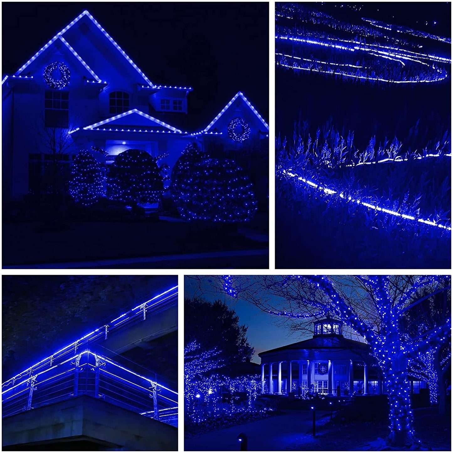 Instalatie Craciun, 46 m, 1104 Led-uri, Furtun Luminos, Albastru, Transformator, 8 jocuri de lumini, Sectionabila, 220 V, Klevo