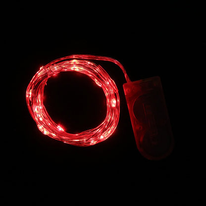 Instalatie Craciun, 5 metri, 50 LED-uri, Rosu, cu baterii, fir cupru, liniar, interior/exterior, Klevo
