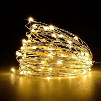 Instalatie Craciun, 5 metri, 50 LED-uri, USB, Telecomanda cu 8 functii, alb cald, Klevo