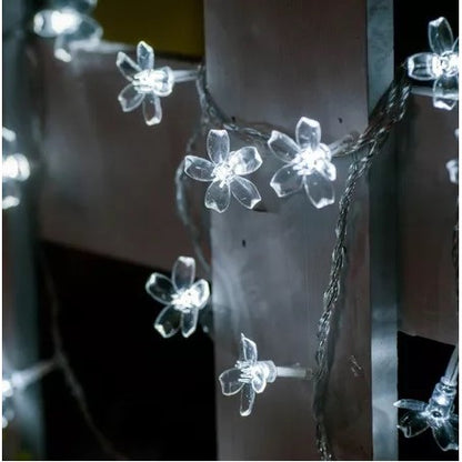 Instalatie Craciun, 6.5 metri, 30 Becuri LED tip Flori de cires, pentru exterior cu incarcare solara, Alb rece, Klevo
