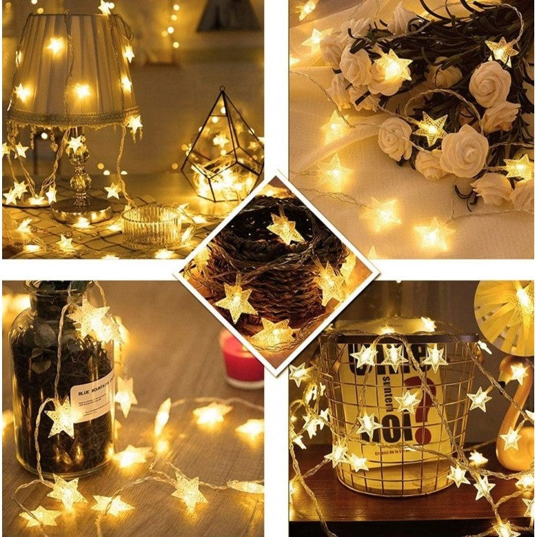 Instalatie Craciun, 6 metri,40 LED-uri cu Ornament tip Stea, Alb Cald, USB lung, fir cupru, liniar, interior/exterior, Klevo
