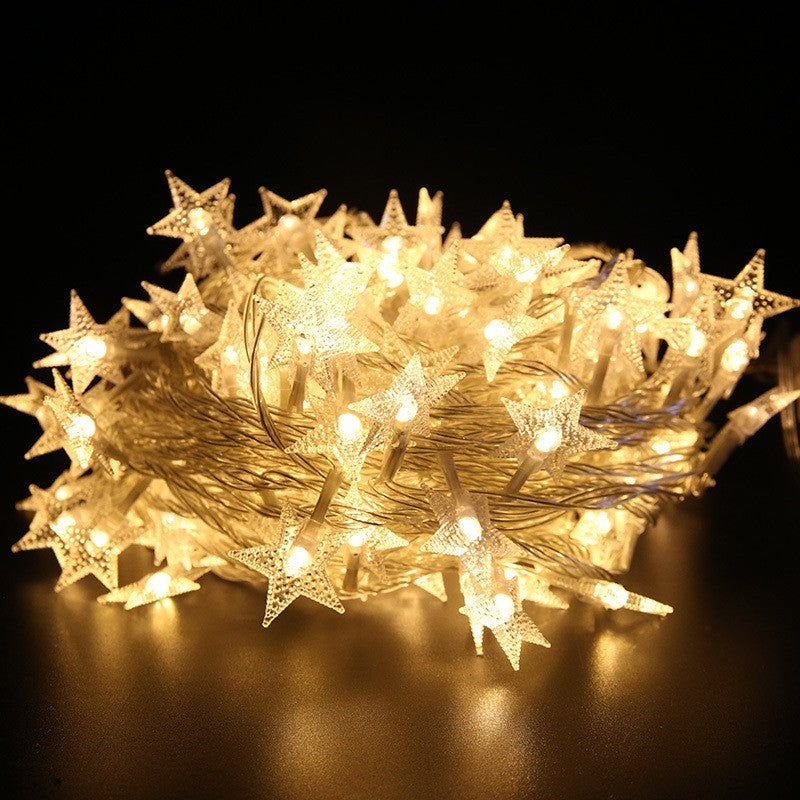 Instalatie Craciun, 6 metri,40 LED-uri cu Ornament tip Stea, Alb Cald, USB lung, fir cupru, liniar, interior/exterior, Klevo