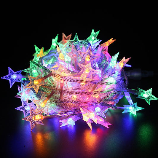 Instalatie Craciun cu baterii, 3 metri, 20 LED-uri tip Stea, fir Transparent, Multicolor, Klevo