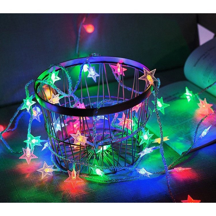 Instalatie Craciun, Alimentare prin USB, 6 metri, 40 LED-uri tip Stea, fir Transparent, Multicolor, Klevo