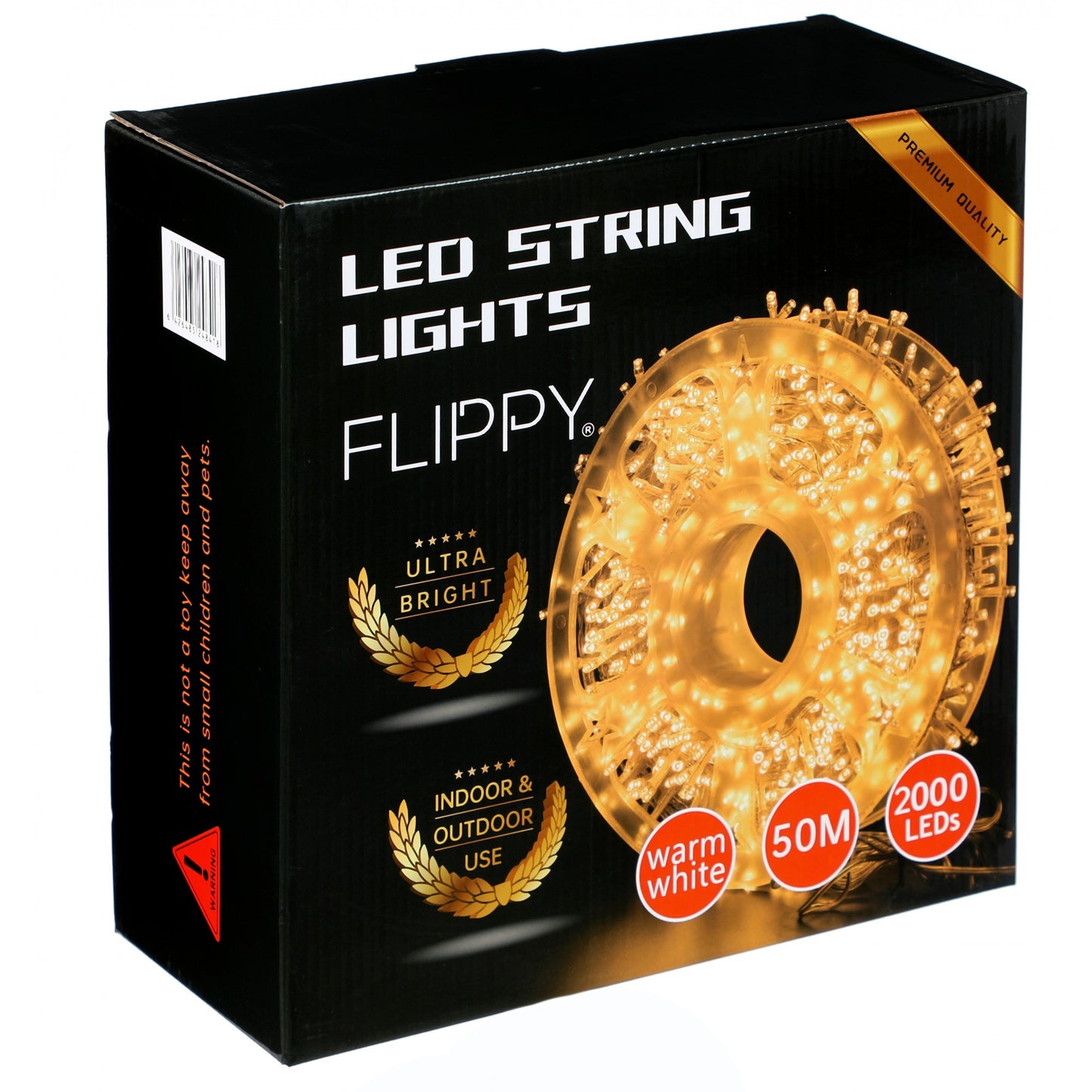 Instalatie Craciun liniara, fir transparent, cu transformator, 50m, alb cald, 2000 LED-uri, 8 jocuri de lumini, Klevo