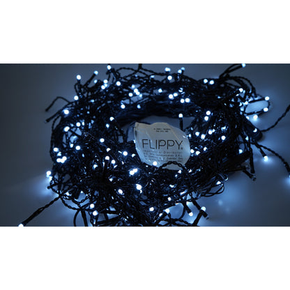 Instalatie Craciun Profesionala de Exterior IP65, 55 m, 1320 Led-uri Mari ,Franjuri, Alb rece, Flash, Alimentator, Interconectabila, Prelungitor 6.5 m inclus, Fir Negru Cauciucat, 220v, Klevo