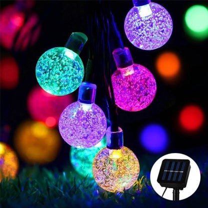 Instalatie Craciun, Tip Globuri de cristal, 100 Led-uri, 12 metri, Multicolor, Energie solara, Senzor de lumina, Klevo