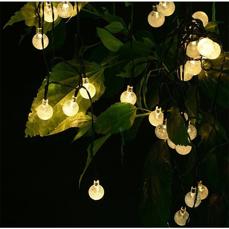 Instalatie Craciun, Tip Globuri de cristal, 50 Led-uri, 9.5 metri, Alb cald, Energie solara, Senzor de lumina, Klevo