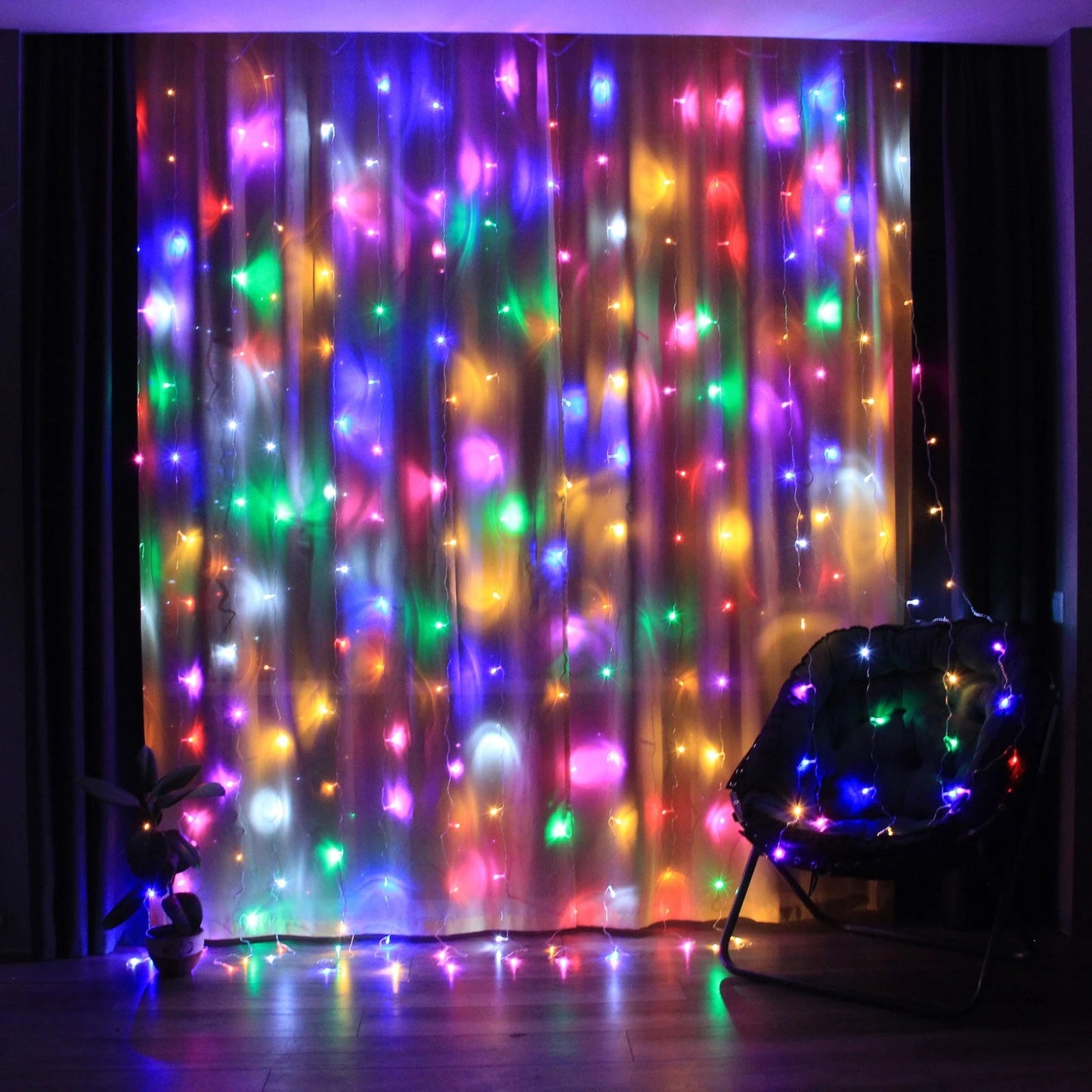 Instalatie Craciun, Tip Perdea IP44, 3m x 2m, 200 Led-uri, Multicolor, USB si telecomanda cu 8 functii, Klevo